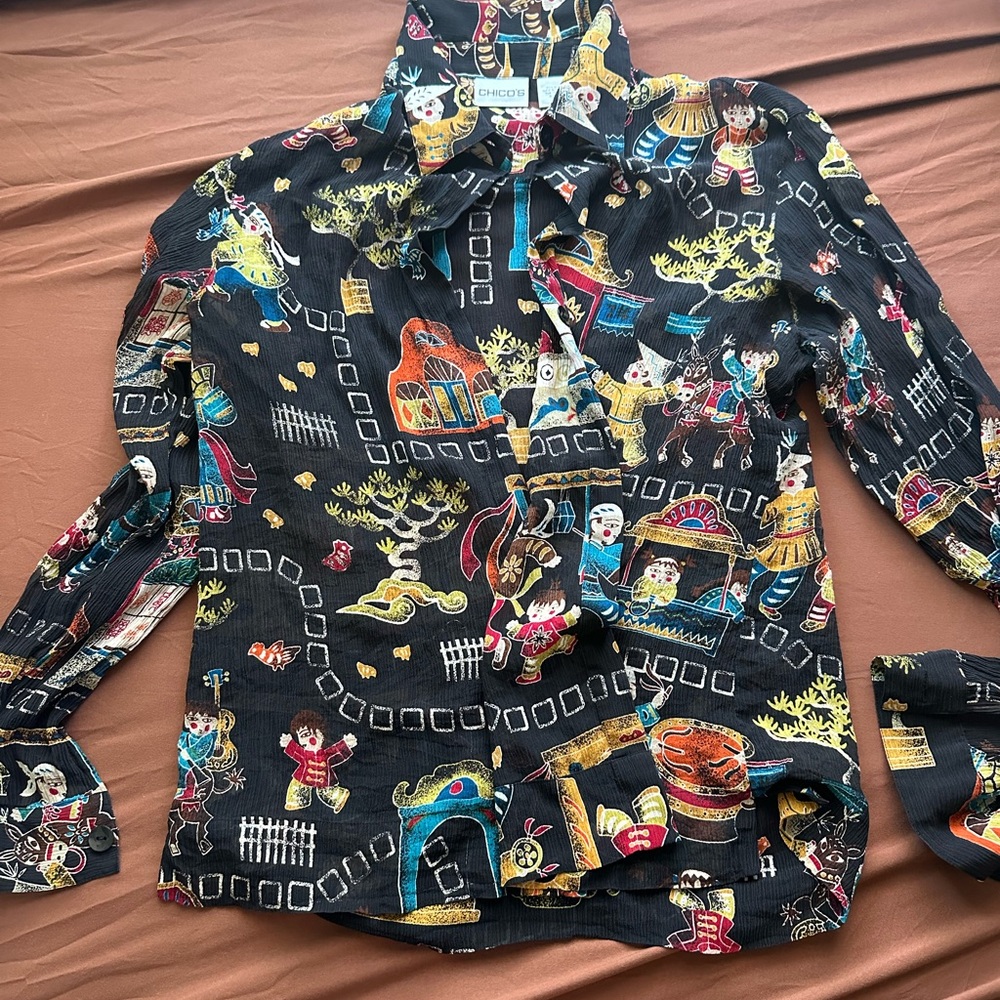 Chico's Multicolor Graphic Silk Shirt
